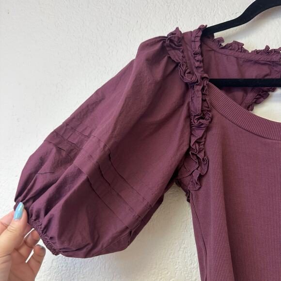 Cleobella Lois Short Puff Poplin Sleeve Blouse in Plum Size XS - Picture 7 of 7